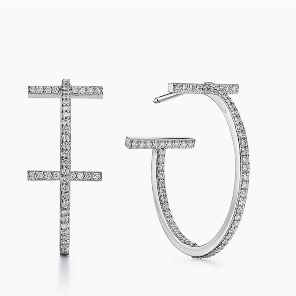 Tiffany & Co.  T, Diamond Hoop Earrings in 18k white gold